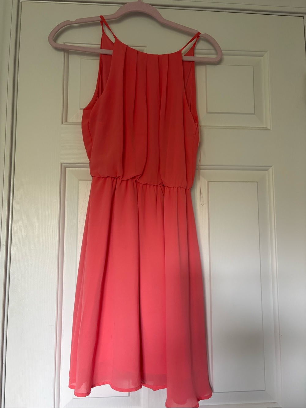 Lush Coral Ciffon High Neck Mini Dress